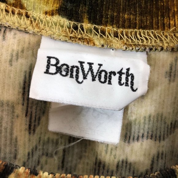 BonWorth Womens Top Vintage Ribbed Velour Mock Neck Leopard Brown Yellow XSP - Picture 3 of 3